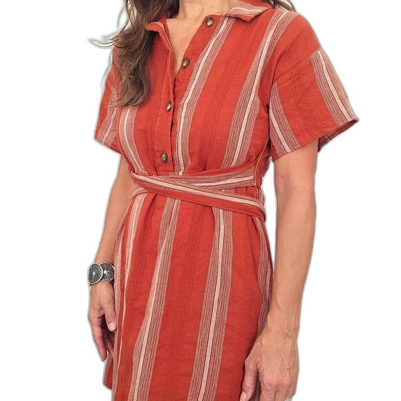 SIENNA SKY Cotton Mini Dress Womens SMALL or XS Fall Rust - Picture 2 of 12